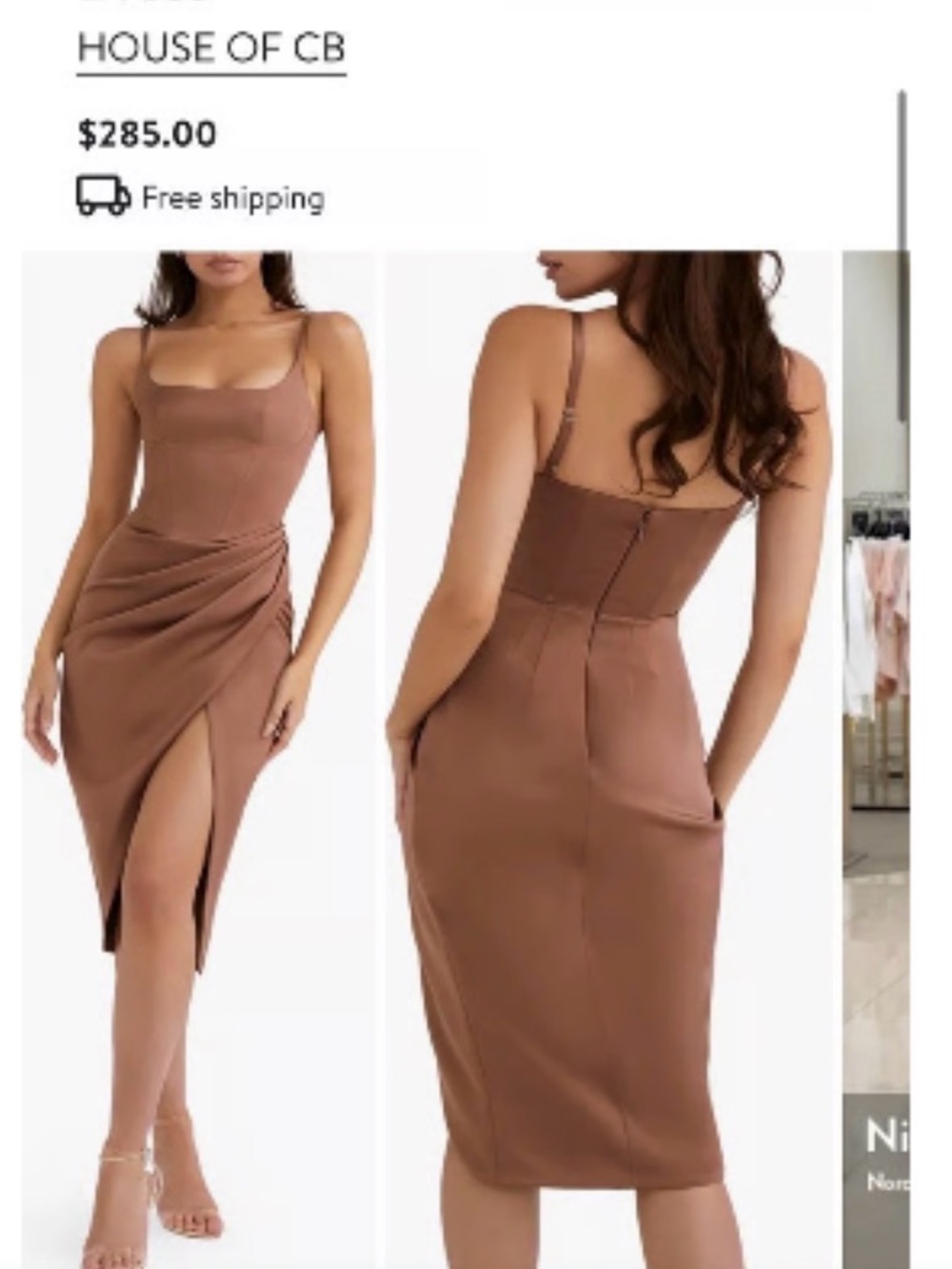 House of CB Copper Satin Draped Midi Dress